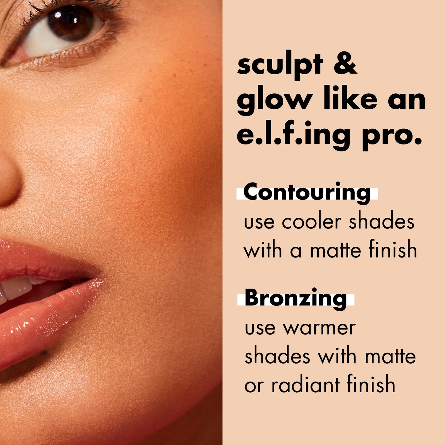 E.l.f. Forever Sunkissed primer infused bronzer alongside a large fluffy blending brush for face makeup application.