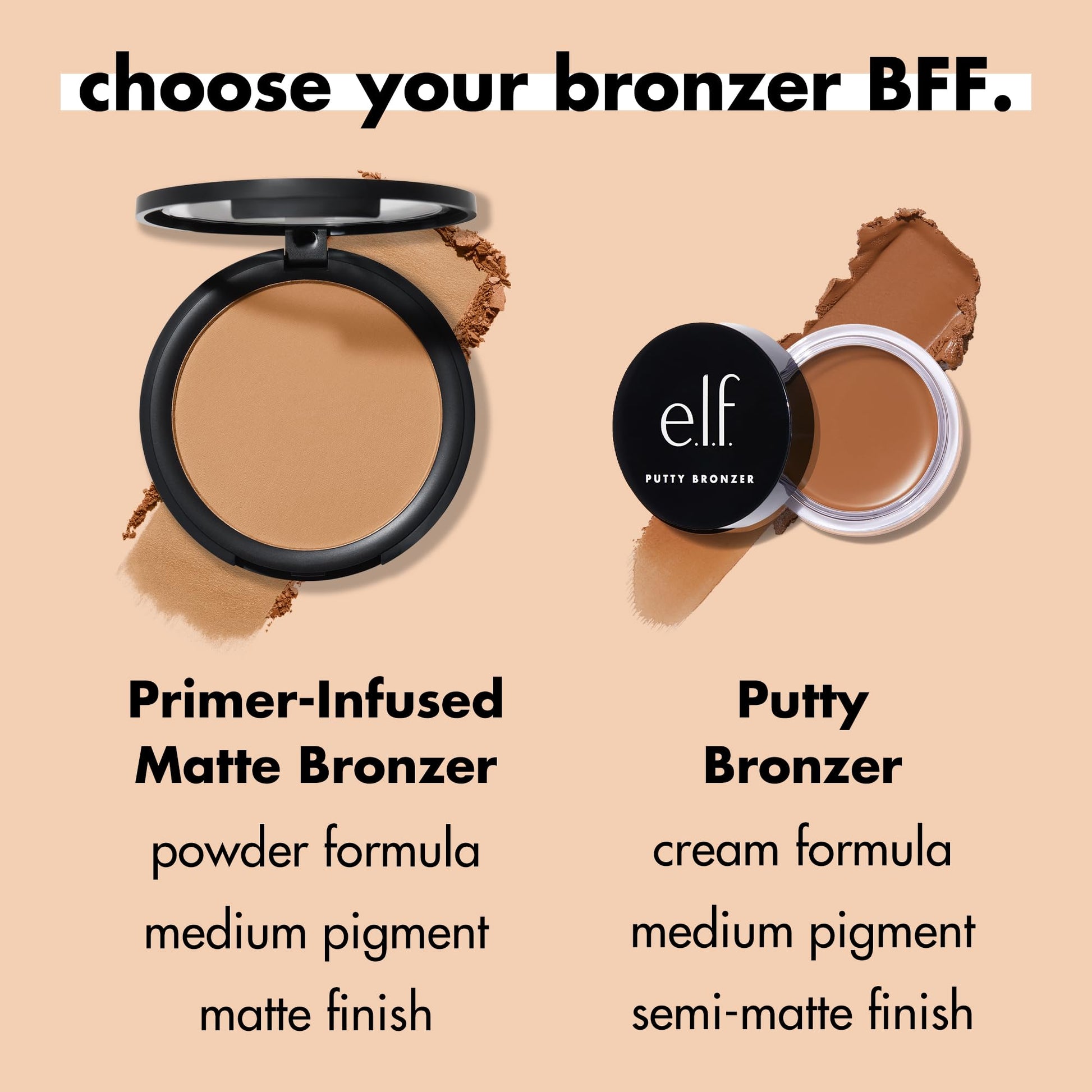 E.l.f. Cosmetics vegan and cruelty free matte powder bronzer compact resting on a clean studio surface.