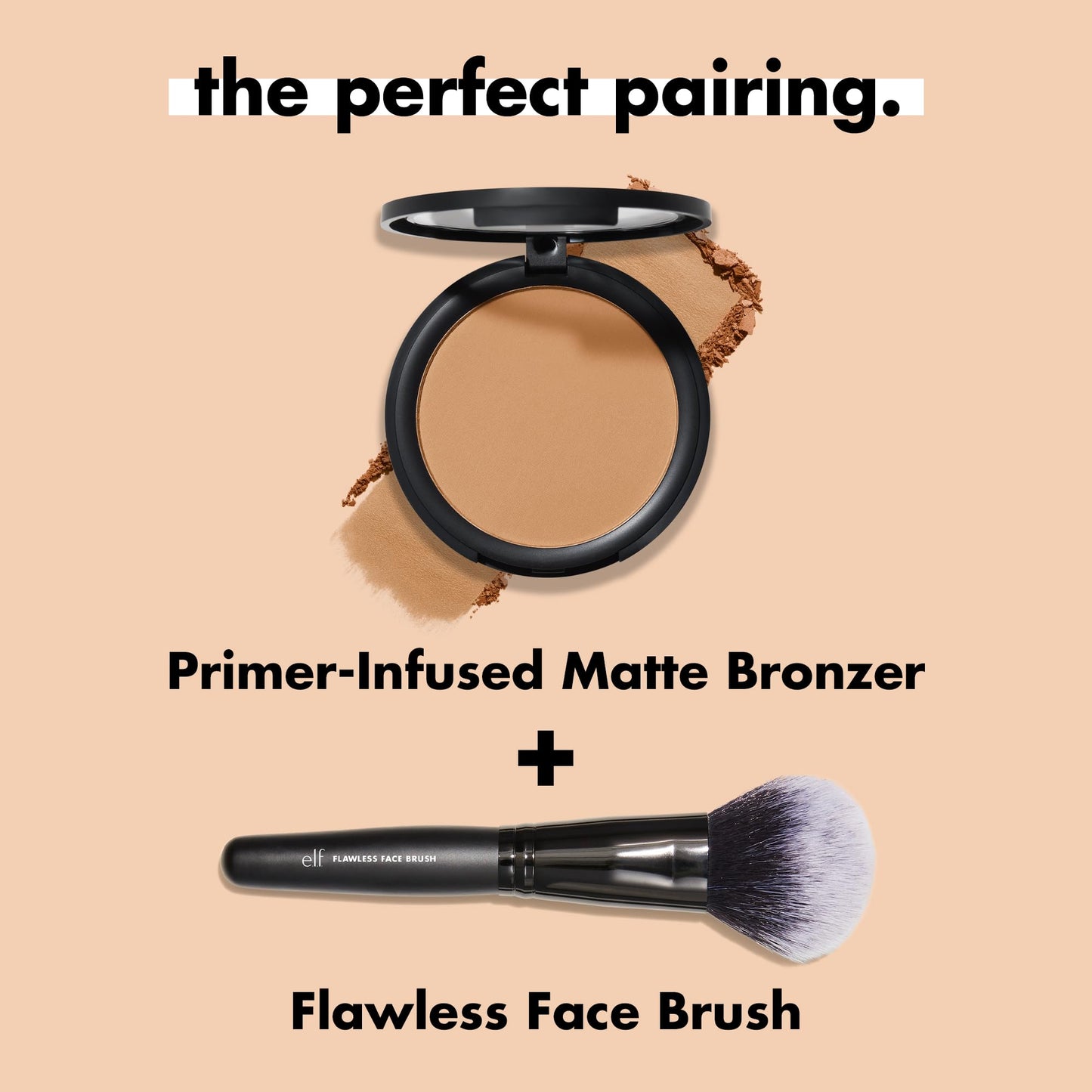 E.l.f. imported USA beauty primer infused long wear matte bronzer showing the Forever Sunkissed warm shade.