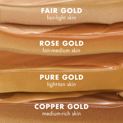 Close up shot of the dropper applicator dispensing the bronze serum formula.