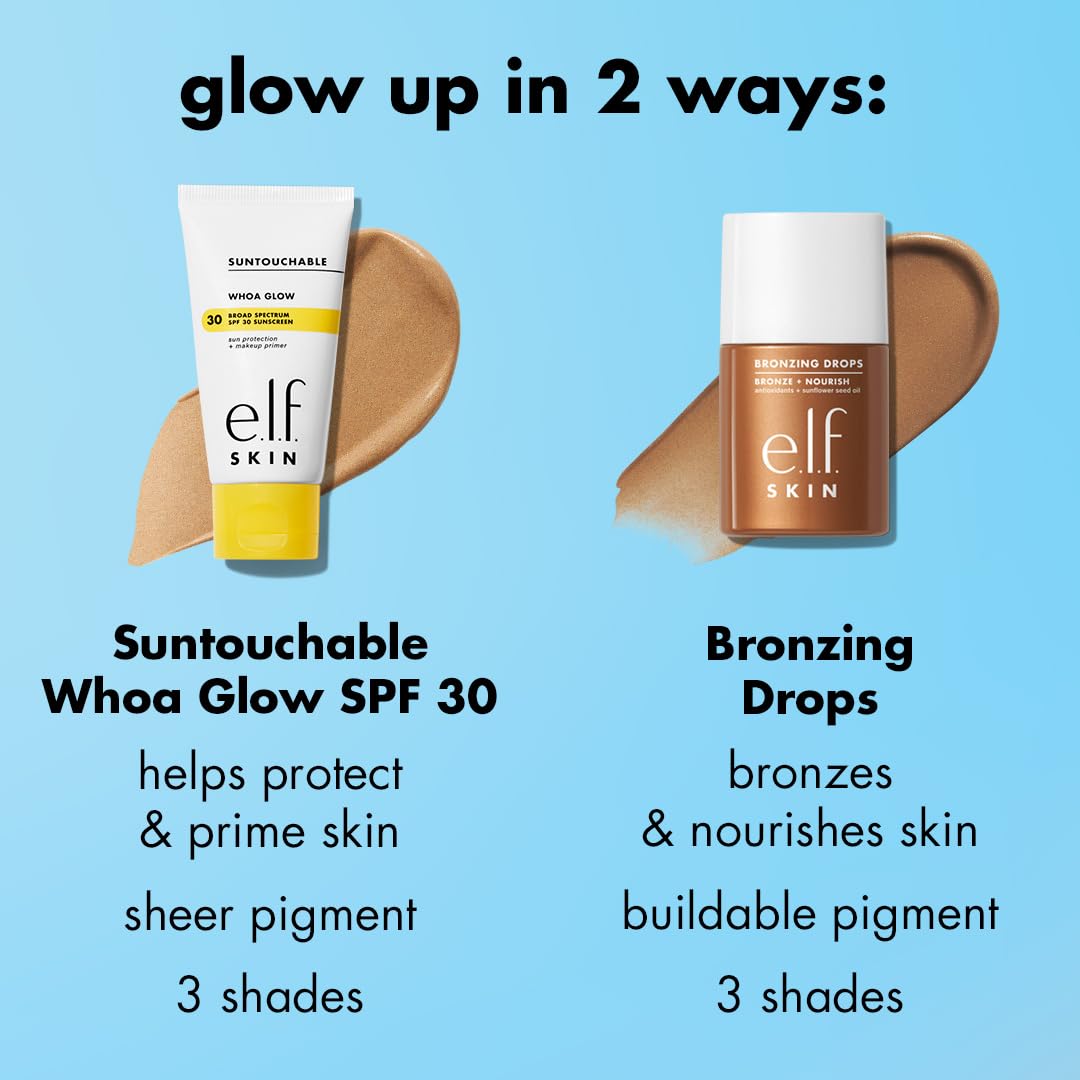 Before and after application comparison showing a natural sun-kissed radiant complexion.