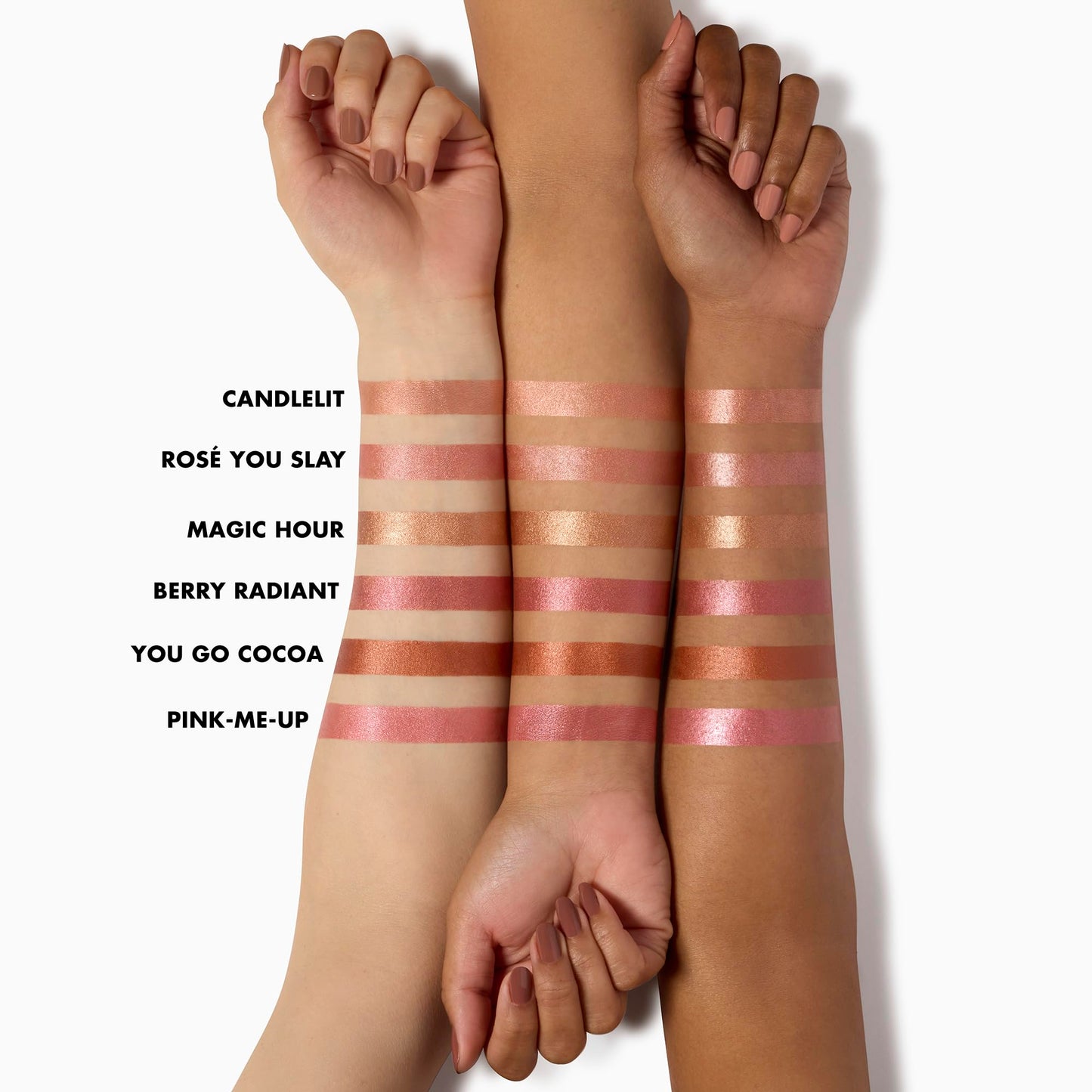 RosÃ© You Slay liquid blush shade swatch on skin