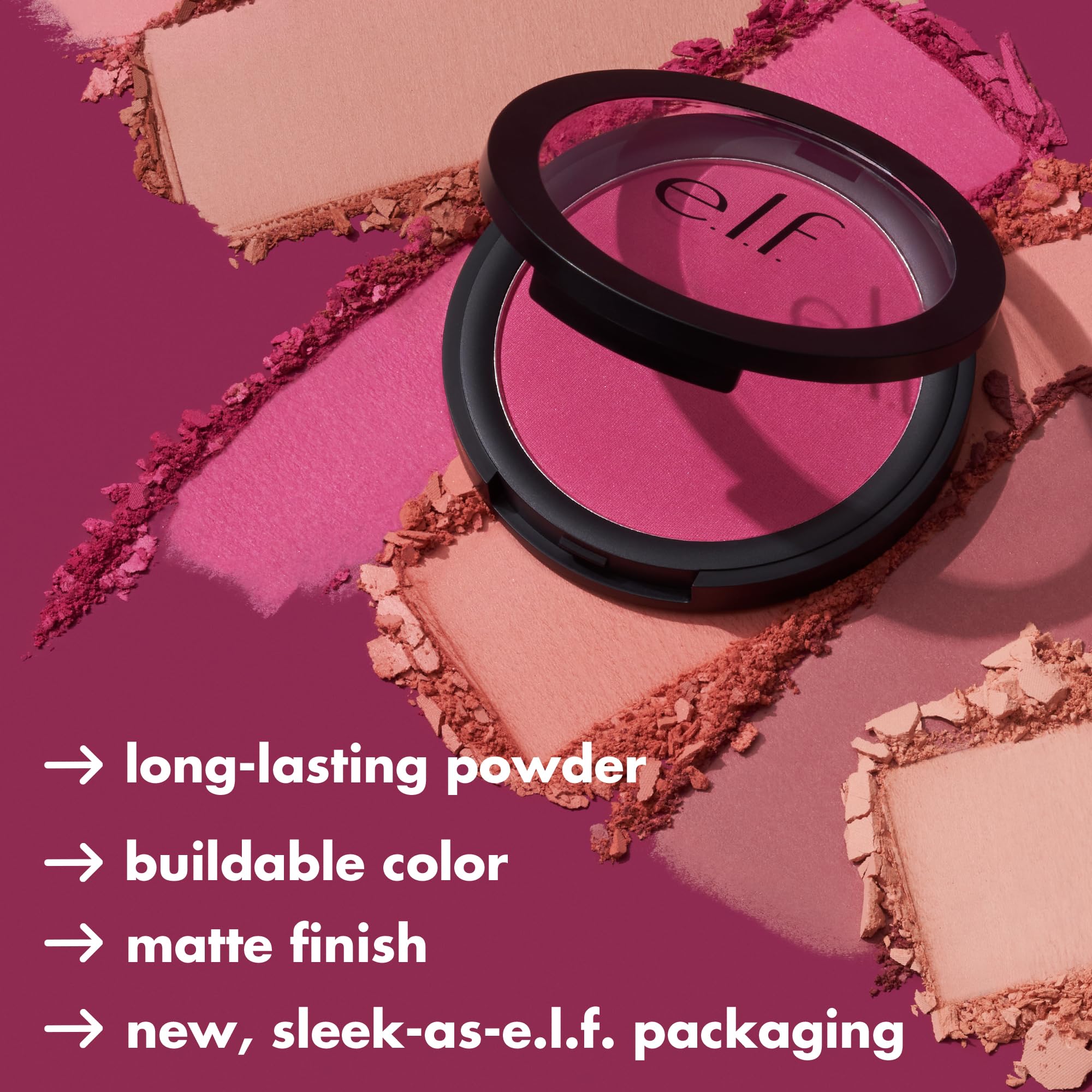 E.L.F. Always Crushing matte blush compact side angle showing the sleek design and travel friendly packaging