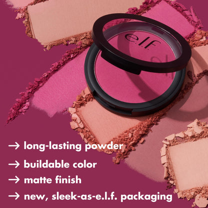 E.L.F. Always Crushing matte blush compact side angle showing the sleek design and travel friendly packaging