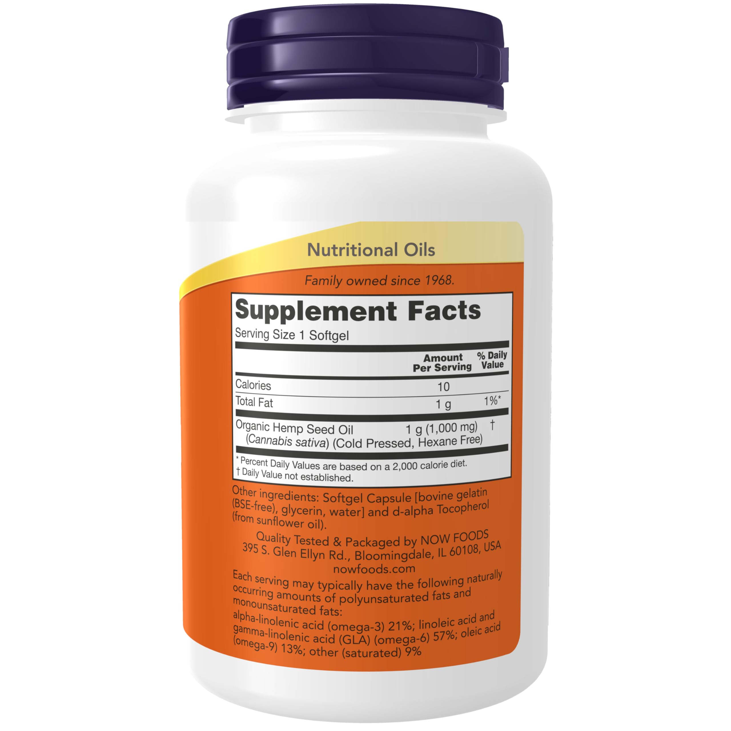 NOW Foods Hemp Seed Oil 1000mg supplement facts label