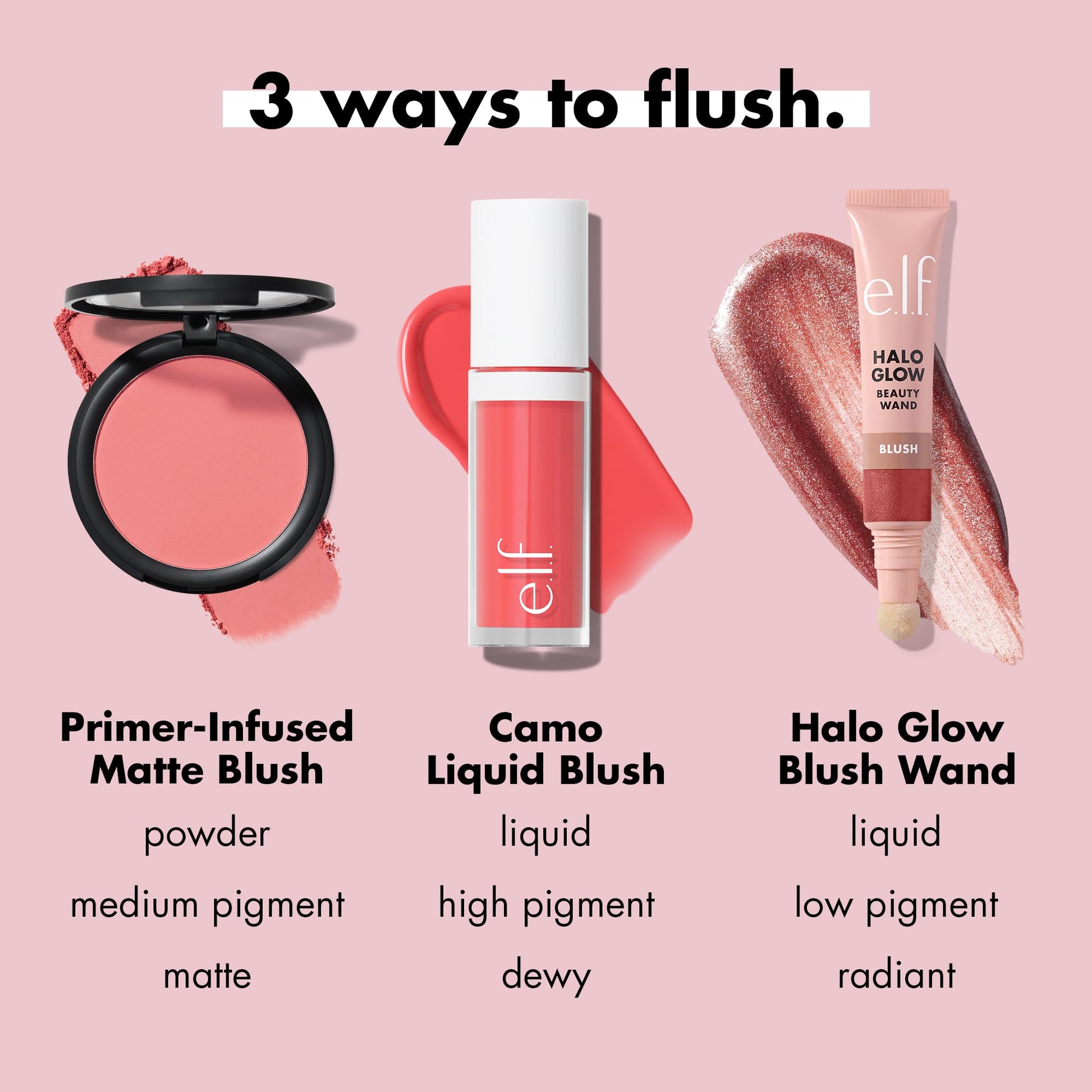 Authentic USA imported e.l.f. primer infused matte blush being swatched for color intensity reference