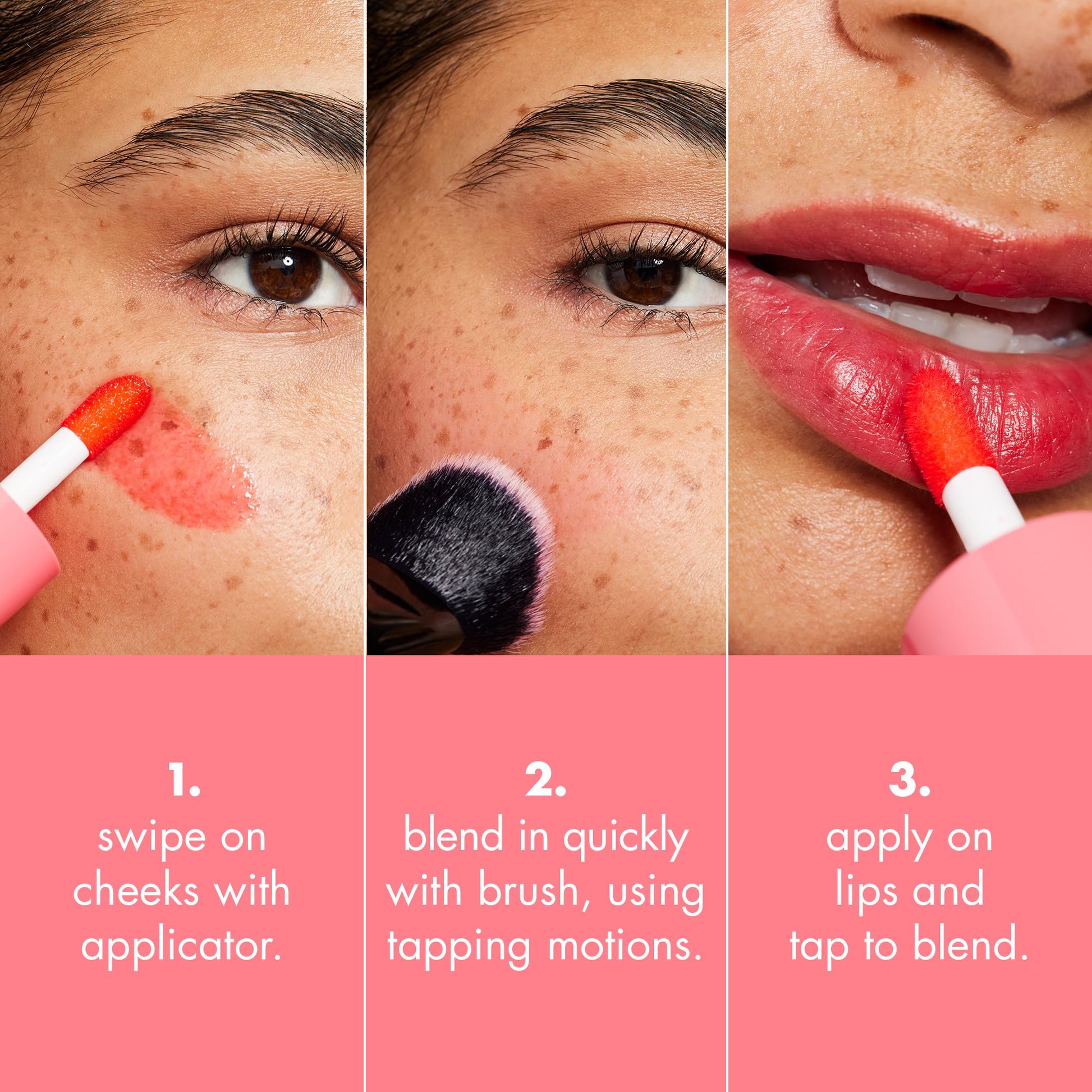 Hydrating lip and cheek tint by e.l.f. showing the applicator wand and sheer pink liquid texture