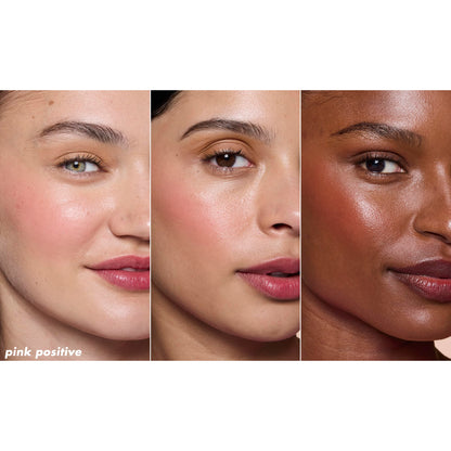 e.l.f. Pink Positive sheer blush tint swatched on skin demonstrating its buildable and blendable coverage