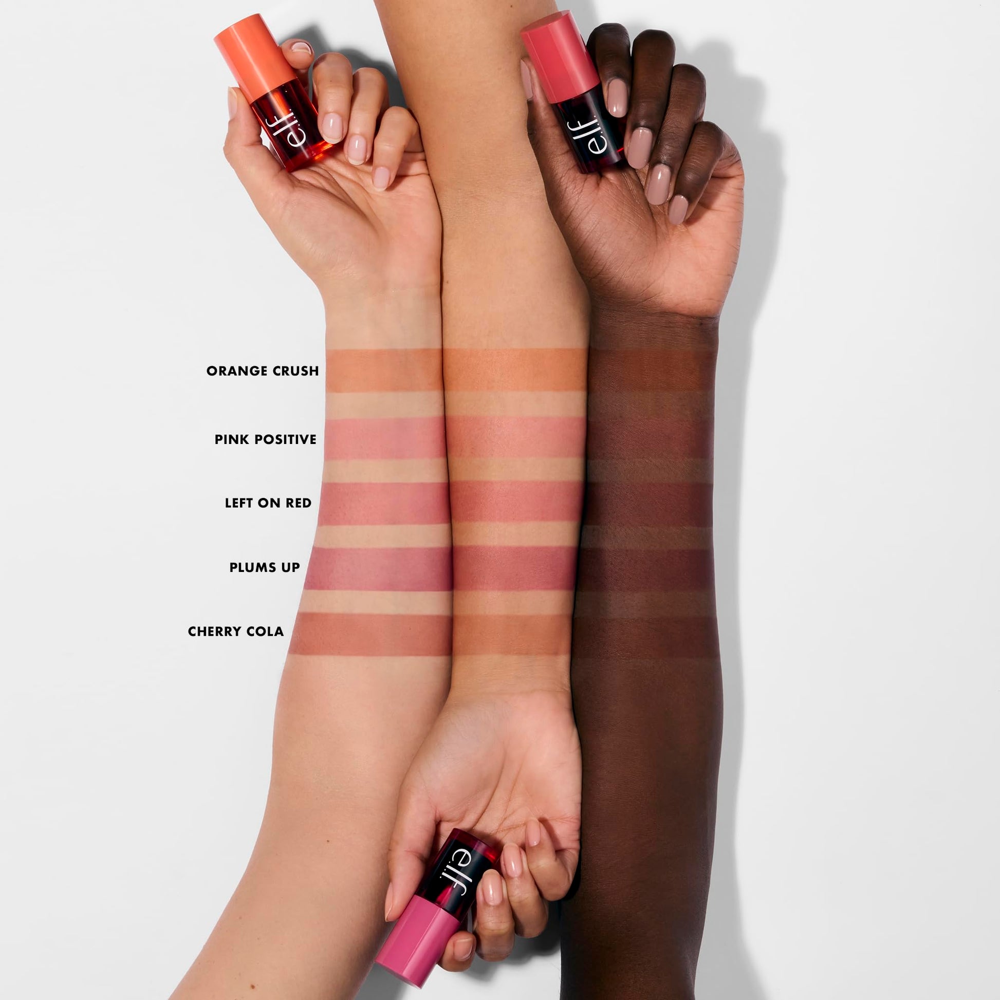 Side angle view of the e.l.f. vegan and cruelty-free transfer-resistant lip and cheek stain bottle