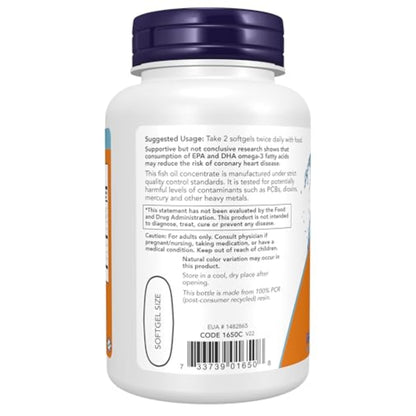 NOW Foods cholesterol free molecularly distilled fish oil softgels back label ingredients
