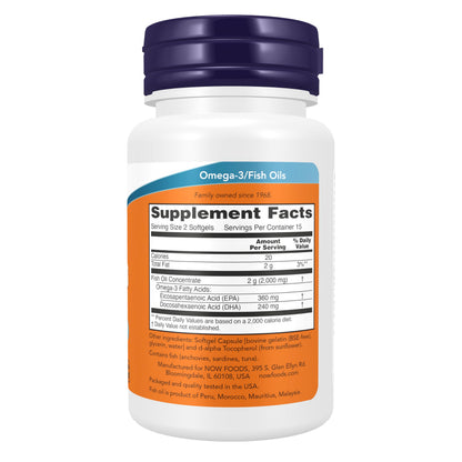 NOW Foods Fish Oil 30 softgels nutrition facts and supplement label details.