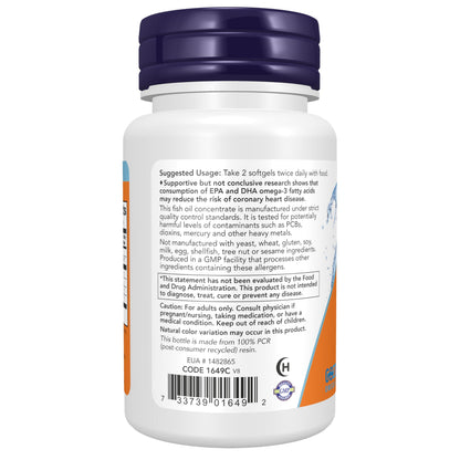 Authentic USA imported NOW Foods Omega 3 capsule size and appearance.