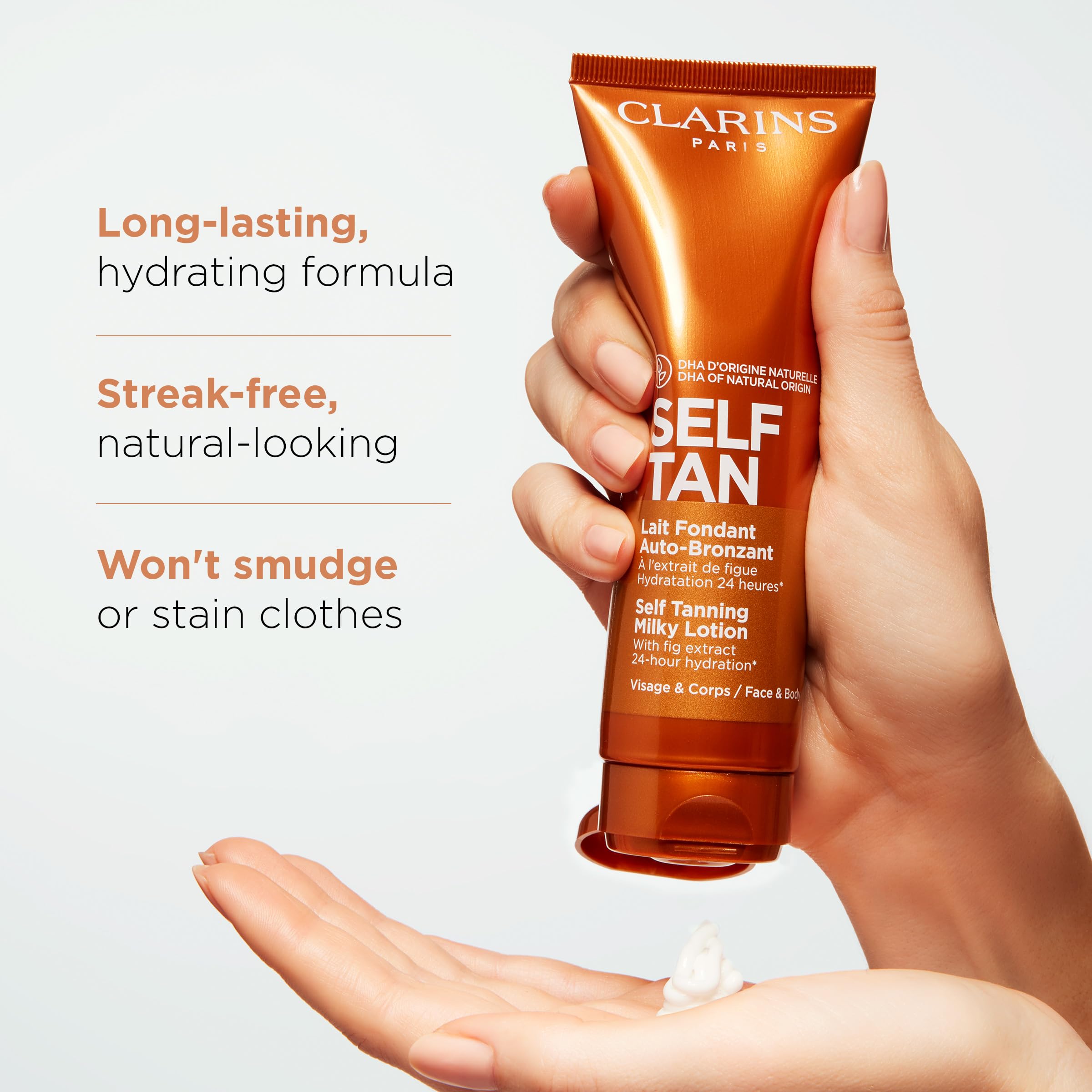 Clarins skincare self-tanning lotion bottle side profile