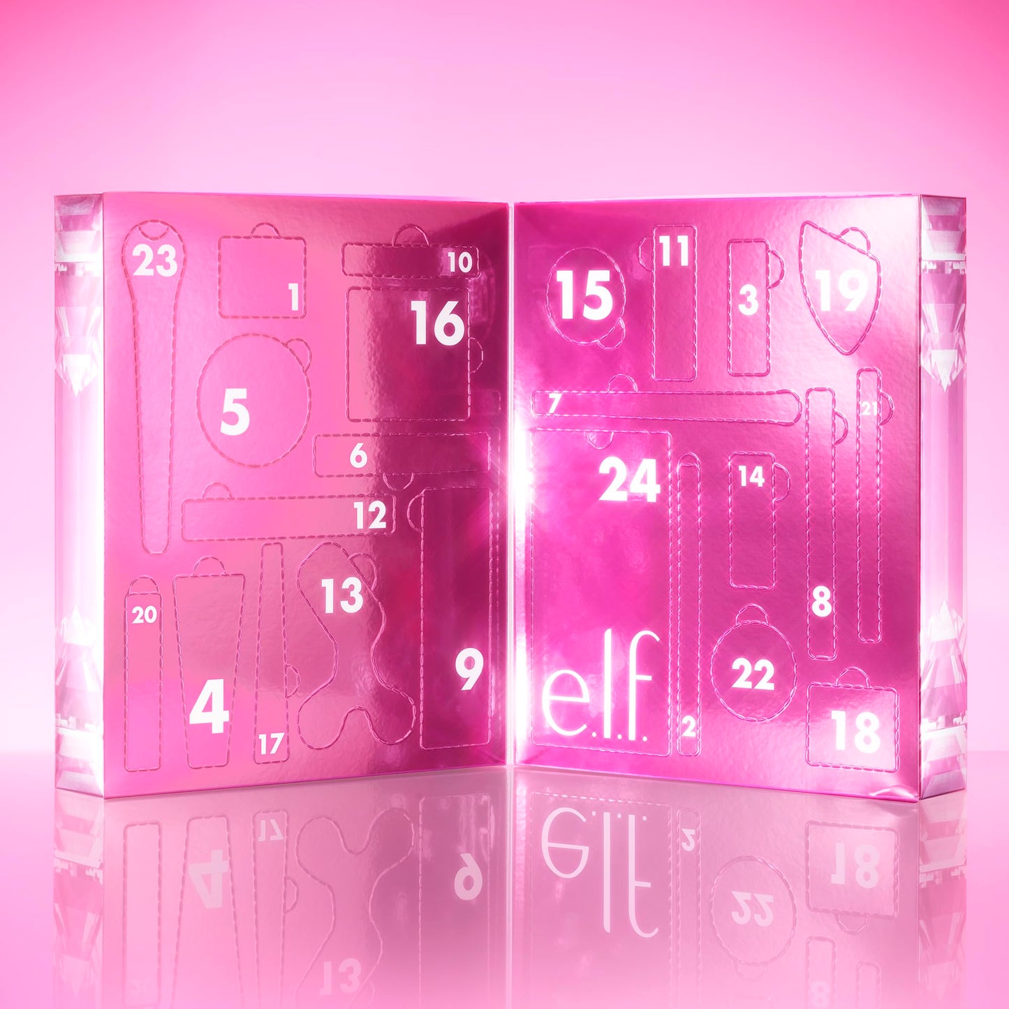 Authentic e.l.f. Sleigh the Holidays calendar displaying vegan skincare and makeup assortment.