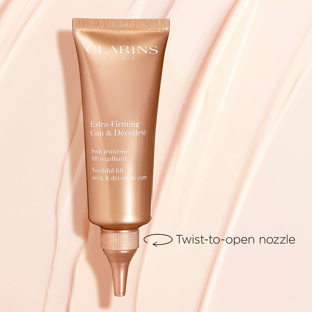 Clarins extra firming neck and decollete cream application demonstration