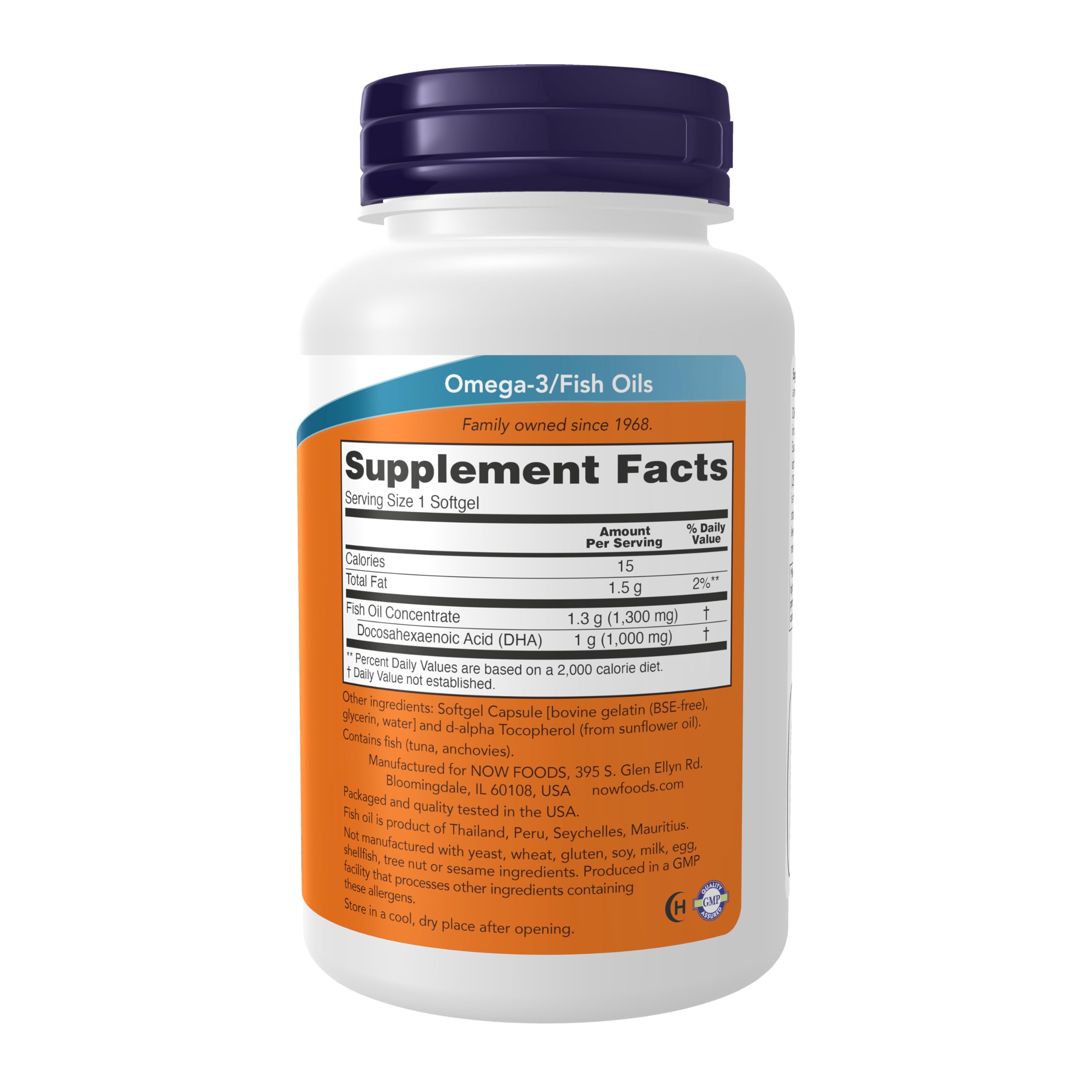 NOW Foods Omega 3 Fish Oil 1000 mg DHA supplement facts panel label