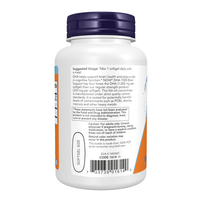NOW Extra Strength DHA 1000 cognitive function softgels purity testing seal