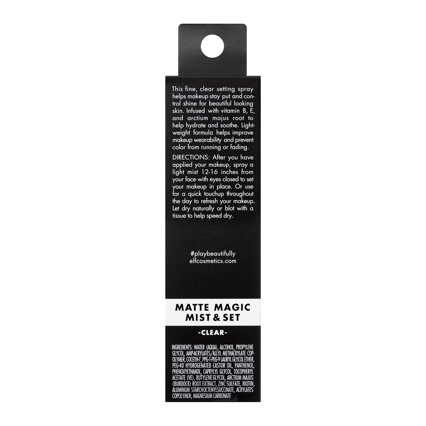 Back view of e.l.f. Matte Magic Mist and Set showing ingredients