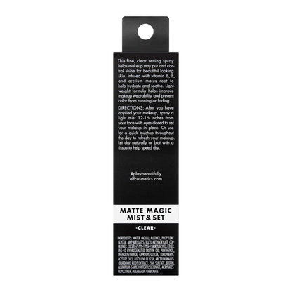Back view of e.l.f. Matte Magic Mist and Set showing ingredients