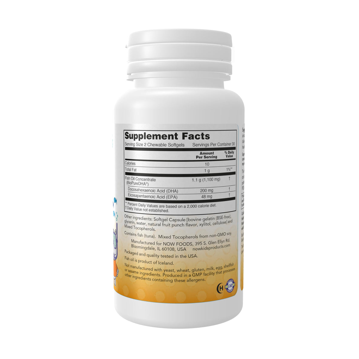 Now Foods Kids DHA 60-count supplement facts label