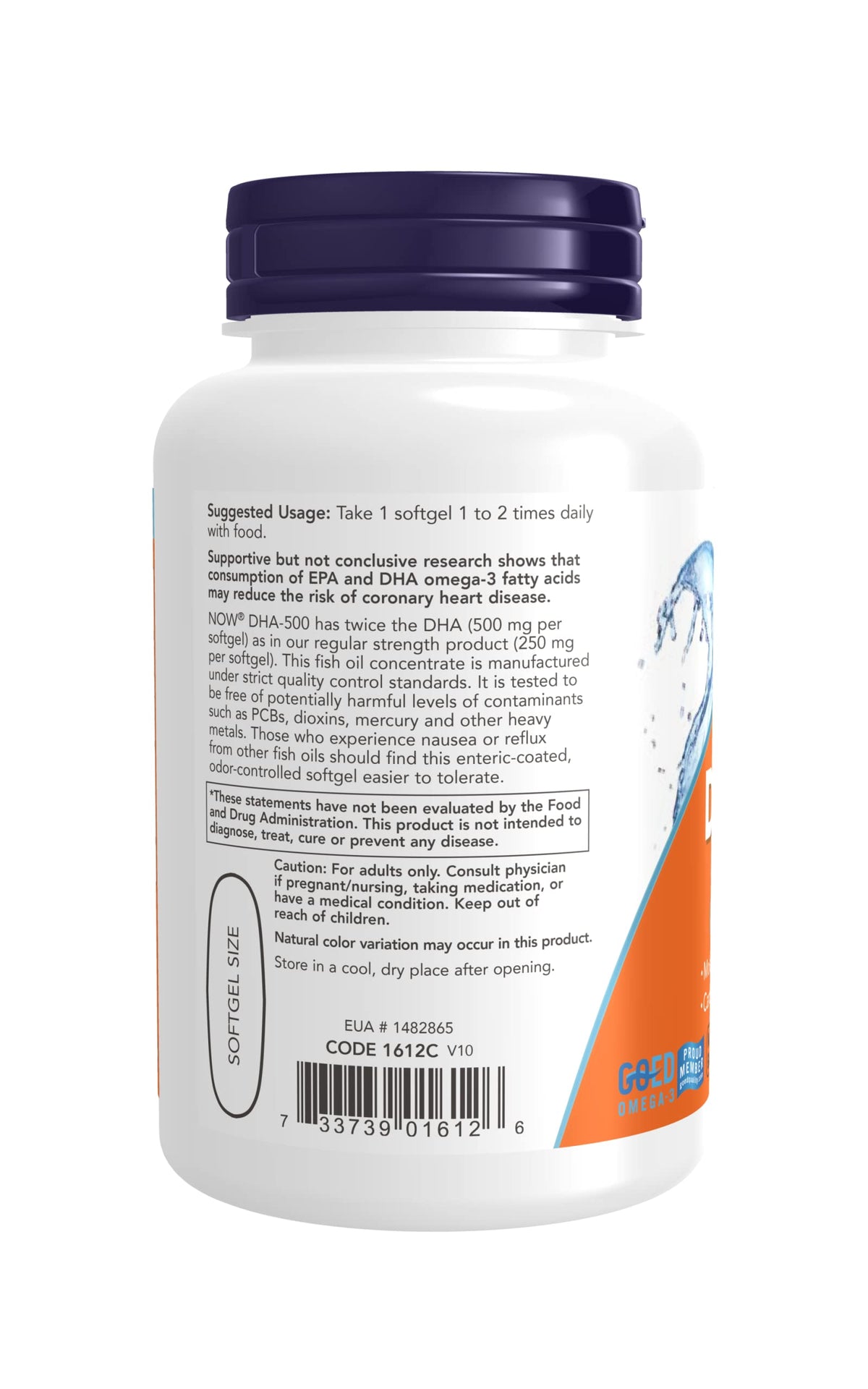 Now Foods DHA 500 Double Strength nutritional supplement facts label