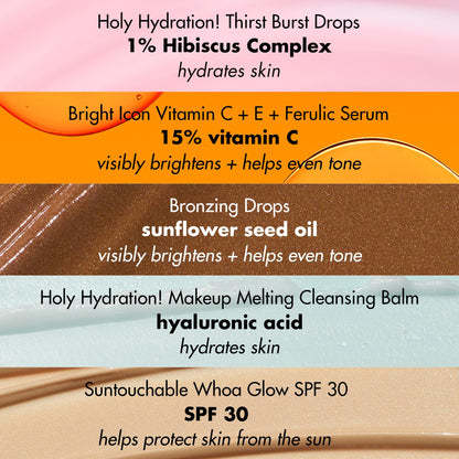e.l.f. SKIN Bright Icon Vitamin C plus E plus Ferulic Serum bottle showcasing brightening benefits.