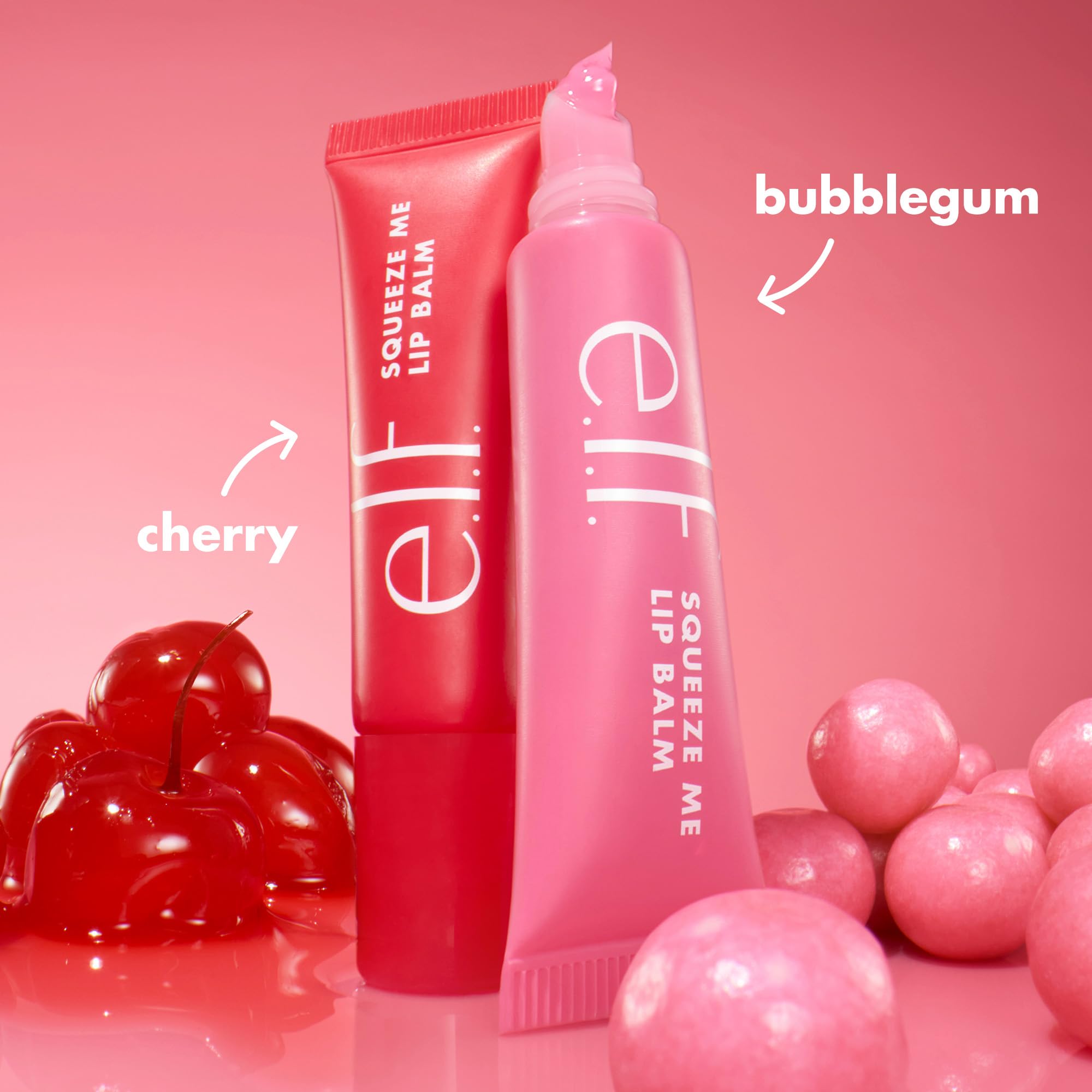 E.l.f. Squeeze Me Lip Balm Cherry and Bubblegum tubes