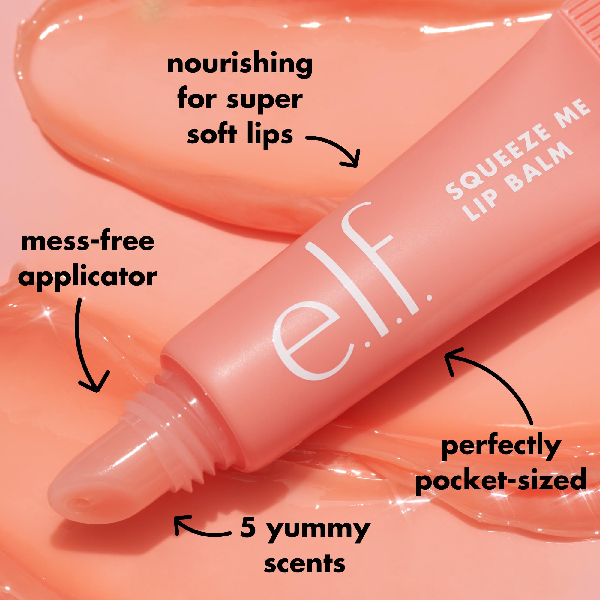 Close up view of the Squeeze Me Lip Balm tube branding.