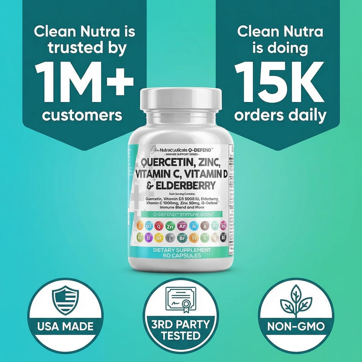Clean Nutraceuticals Q Defend 60 count bottle top cap view
