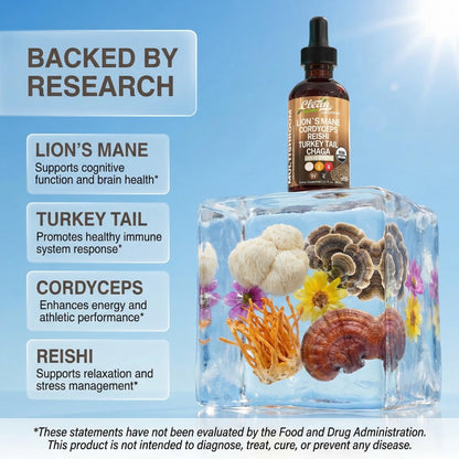 Clean Nutra 10-in-1 mushroom drops daily serving size dropper detail