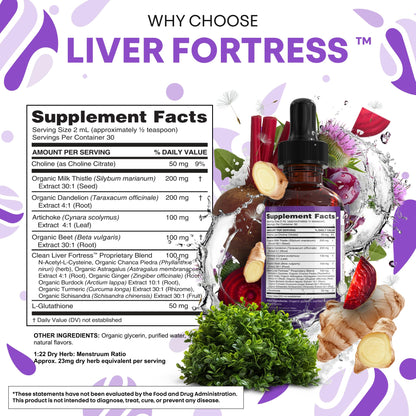Clean Nutraceuticals vegetarian liver vitamins with organic dandelion root and glutathione liposomal blend details.