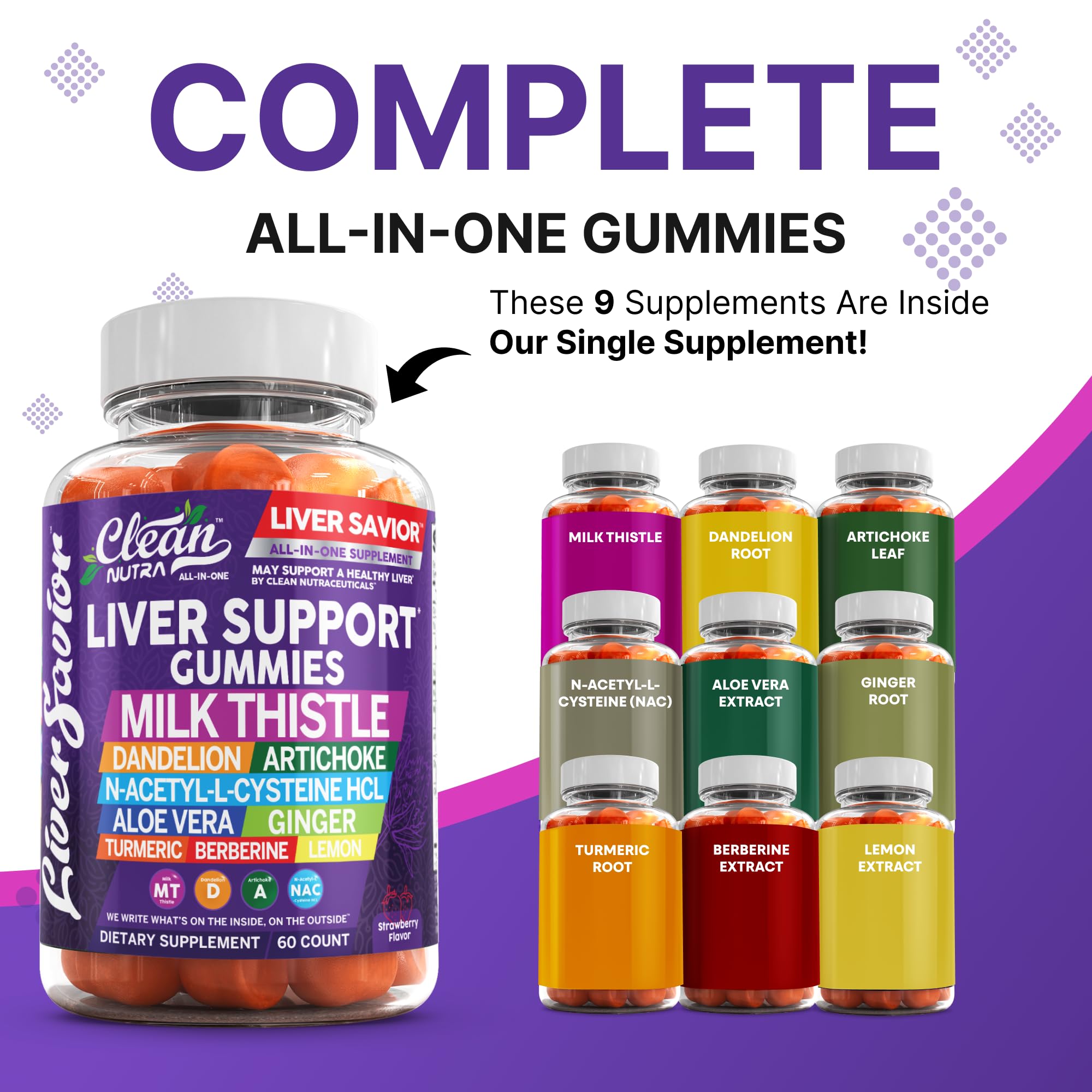 Clean Nutraceuticals Liver Savior strawberry flavor gummies supplement facts label