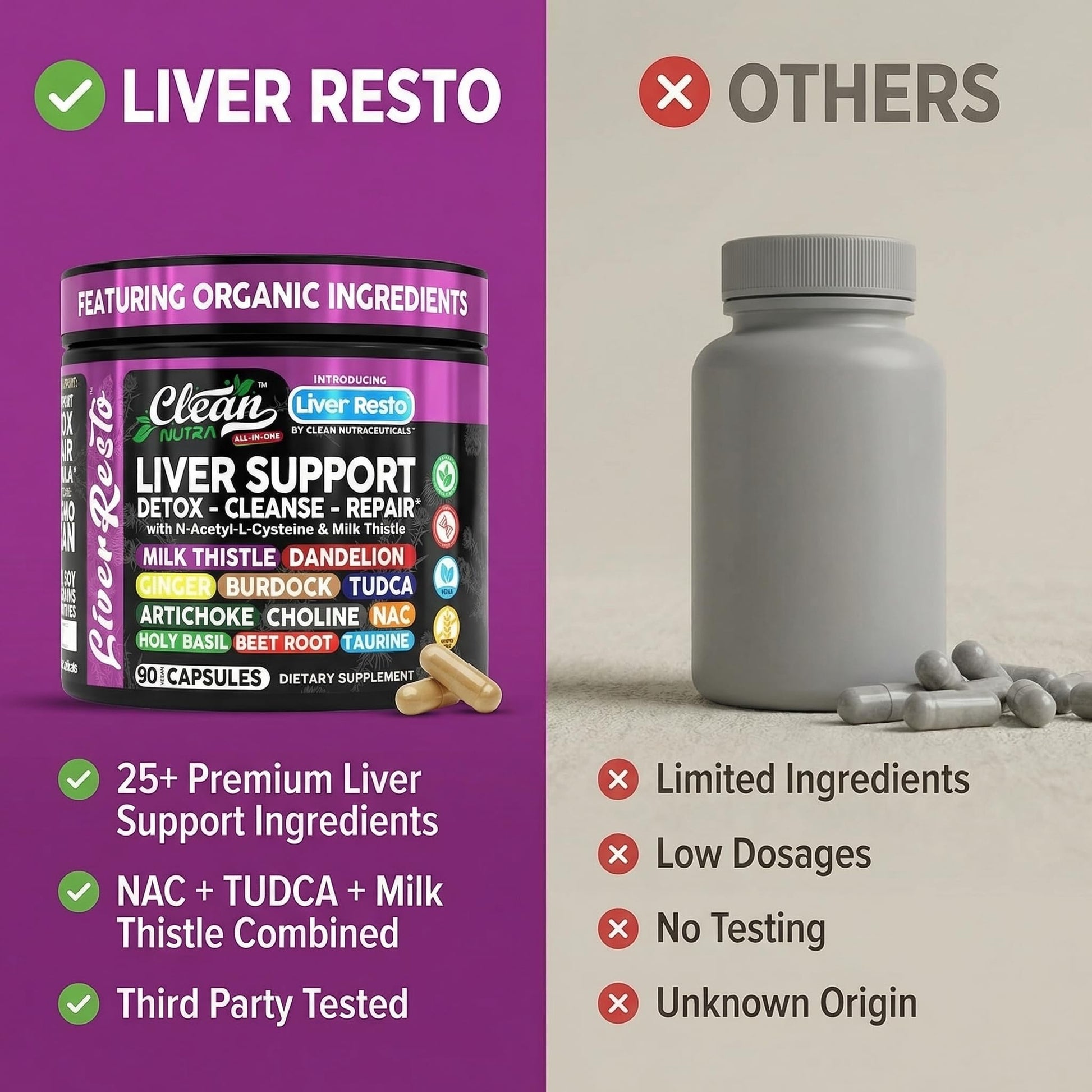 Clean Nutraceuticals advanced liver cleanse dietary supplement bottle highlighting glutathione support benefits