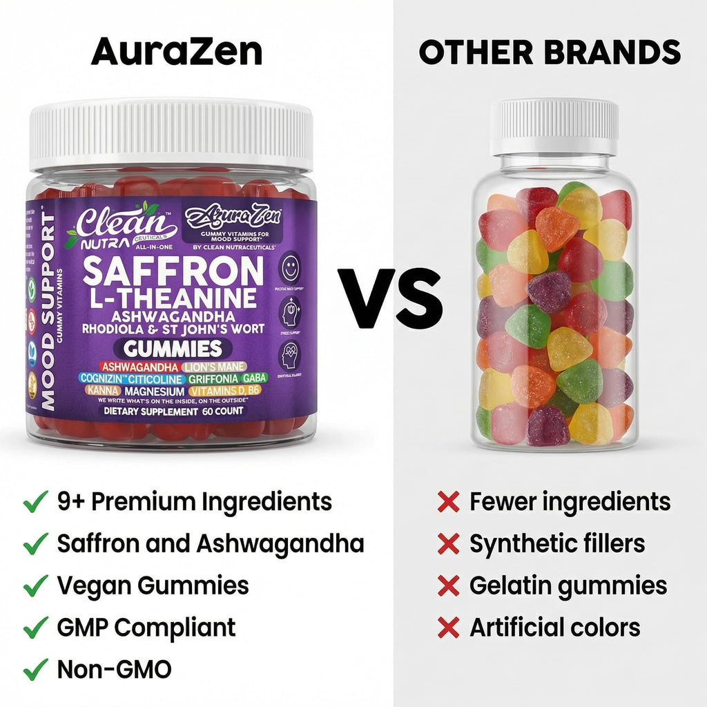 Top angle view of Clean Nutraceuticals saffron and ashwagandha dietary supplement container.