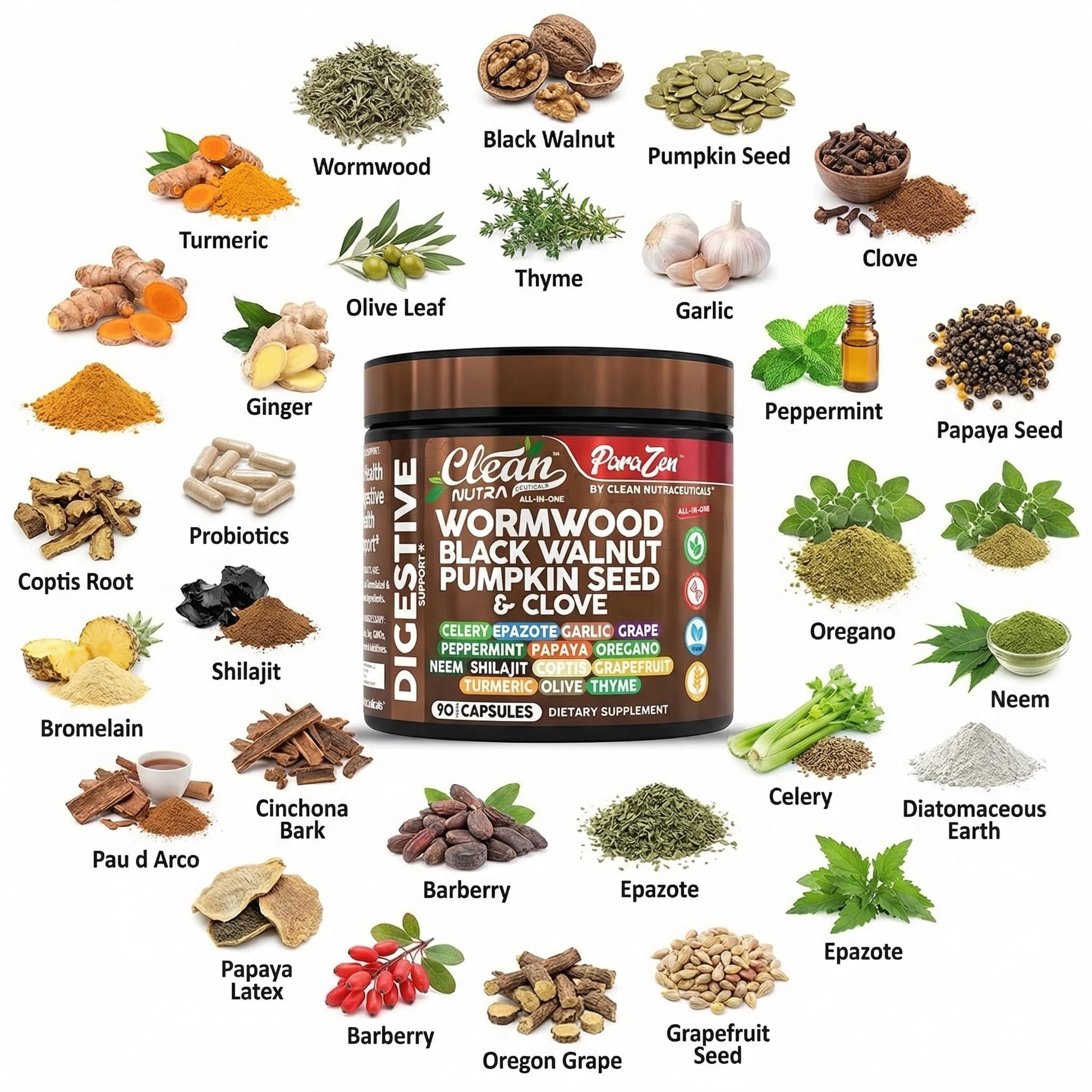 Clean Nutraceuticals Wormwood And Black Walnut Gut Health Supplement Side Package View