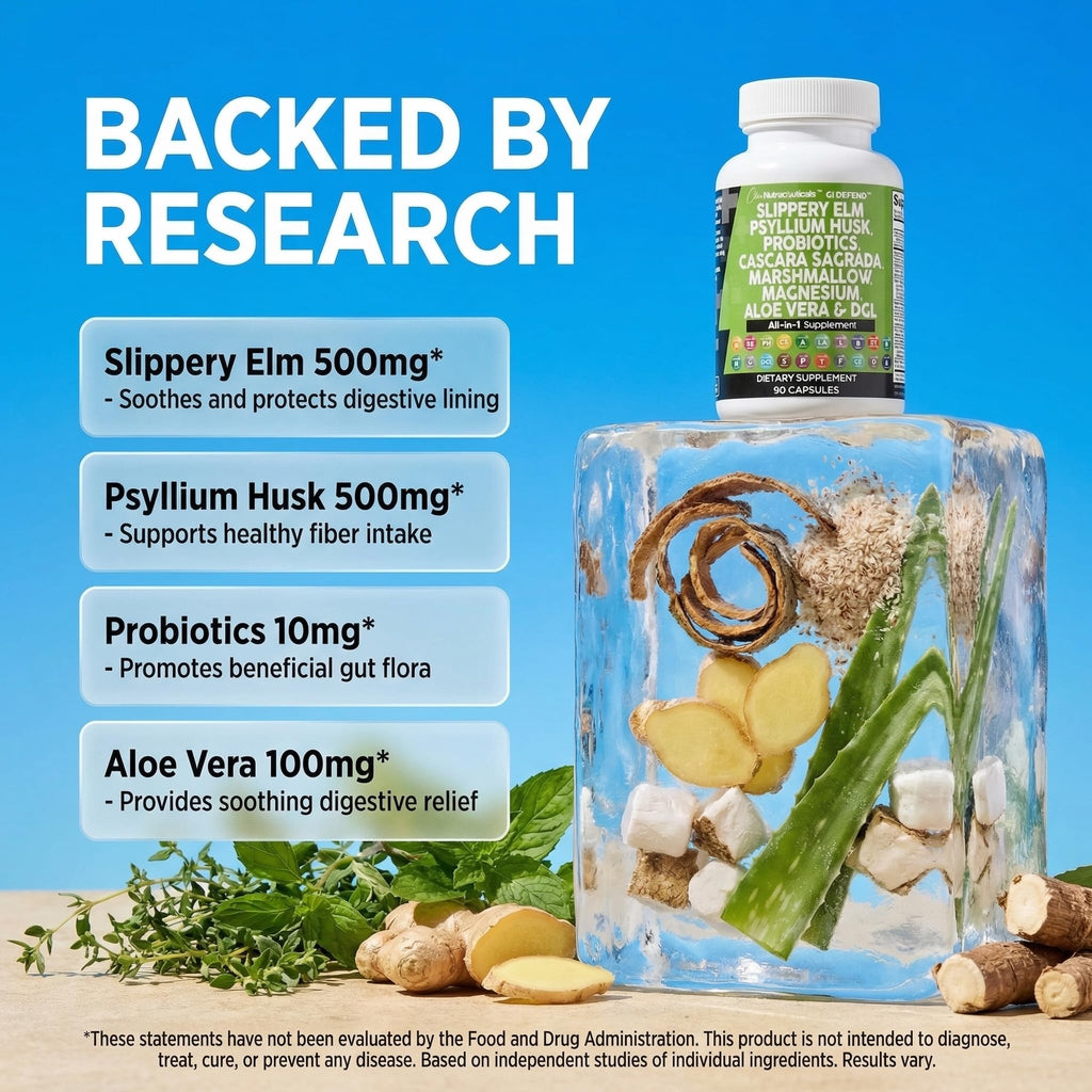 Back label of Qpuyt GI Defend showing supplement facts