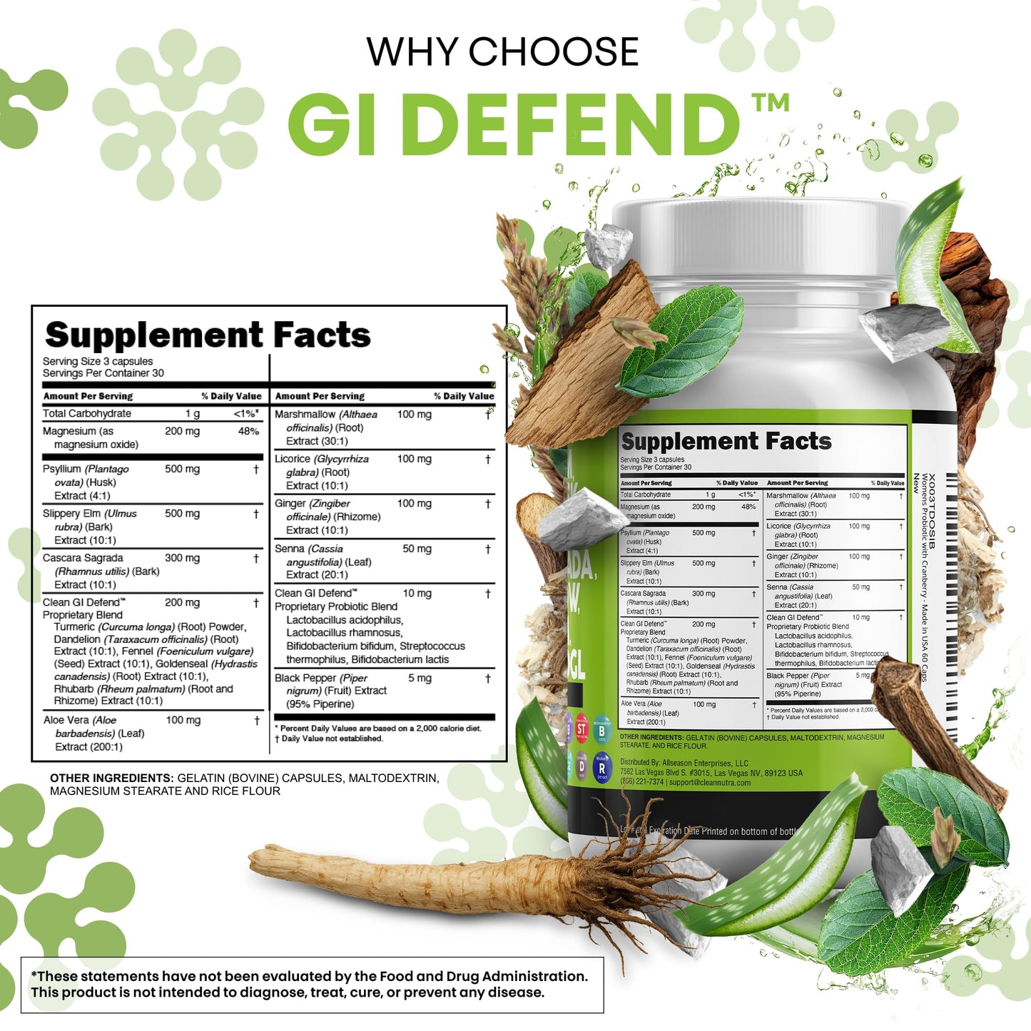 Detailed ingredient list on GI Defend gut health supplement
