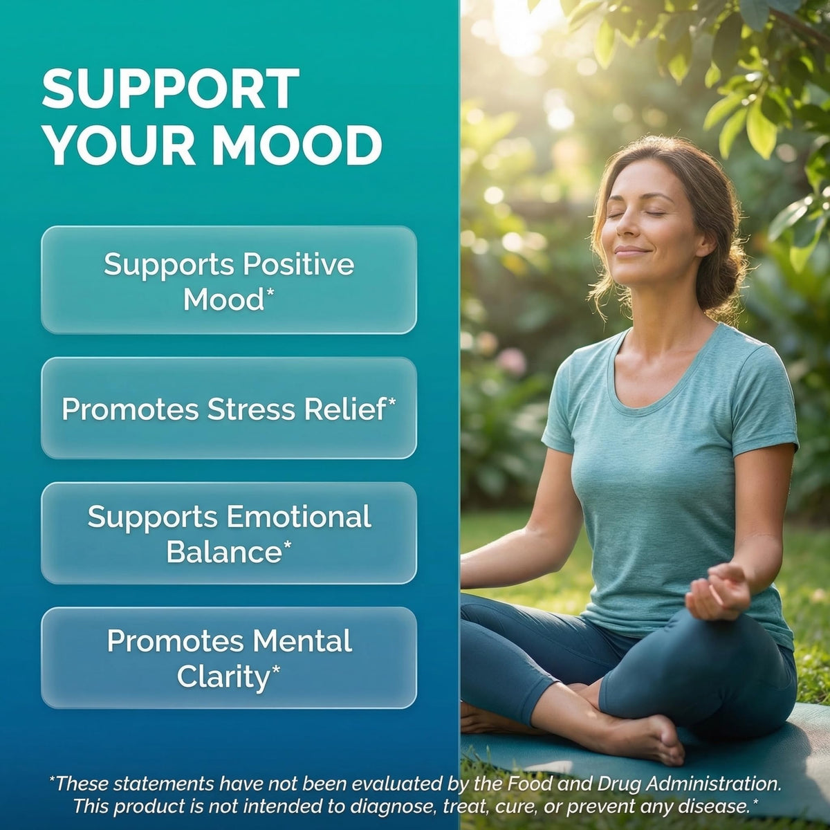 Clean Nutraceuticals mood support dietary supplement label showing supplement facts and herbal ingredients