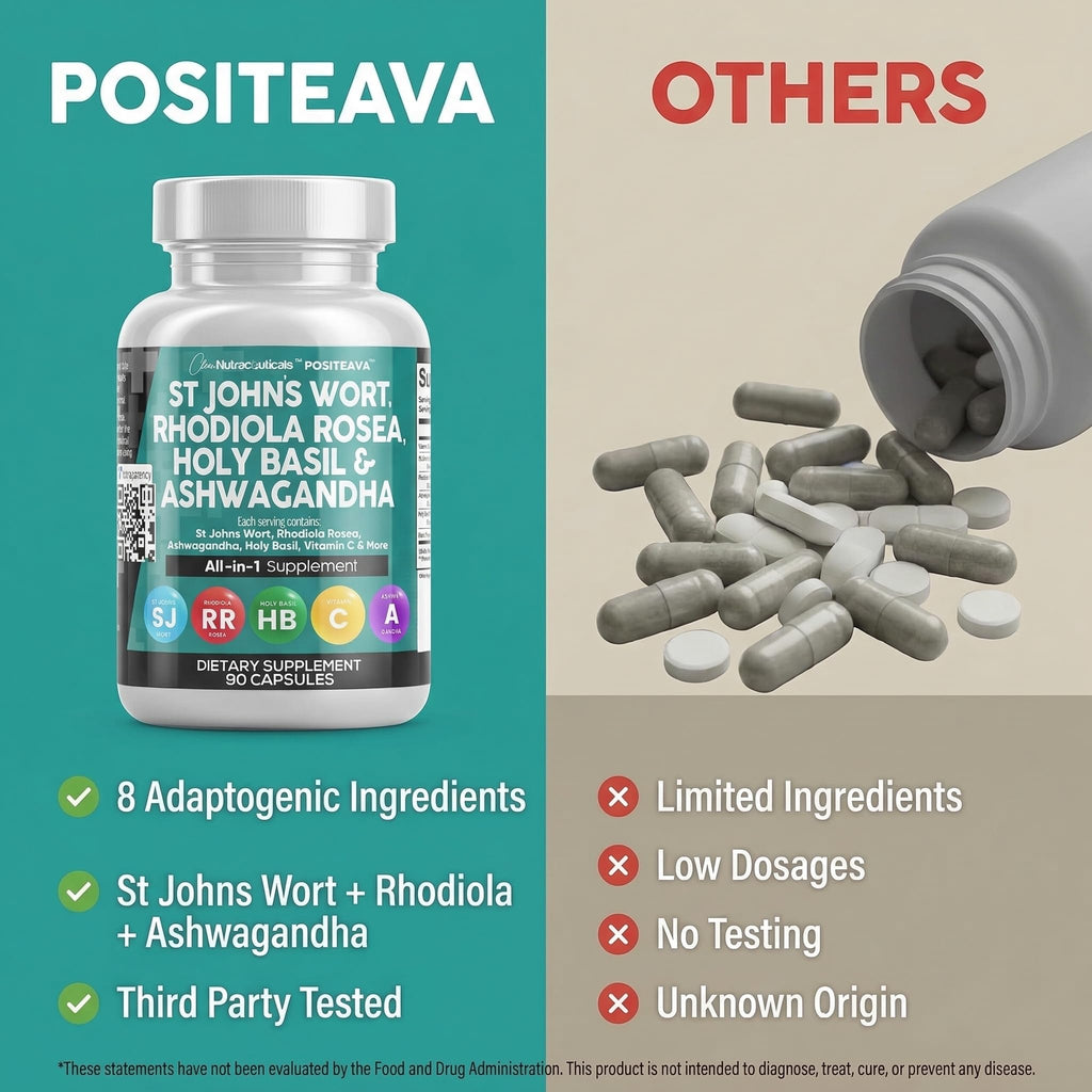Clean Nutraceuticals Positeava health supplement capsules for men and women daily emotional balance
