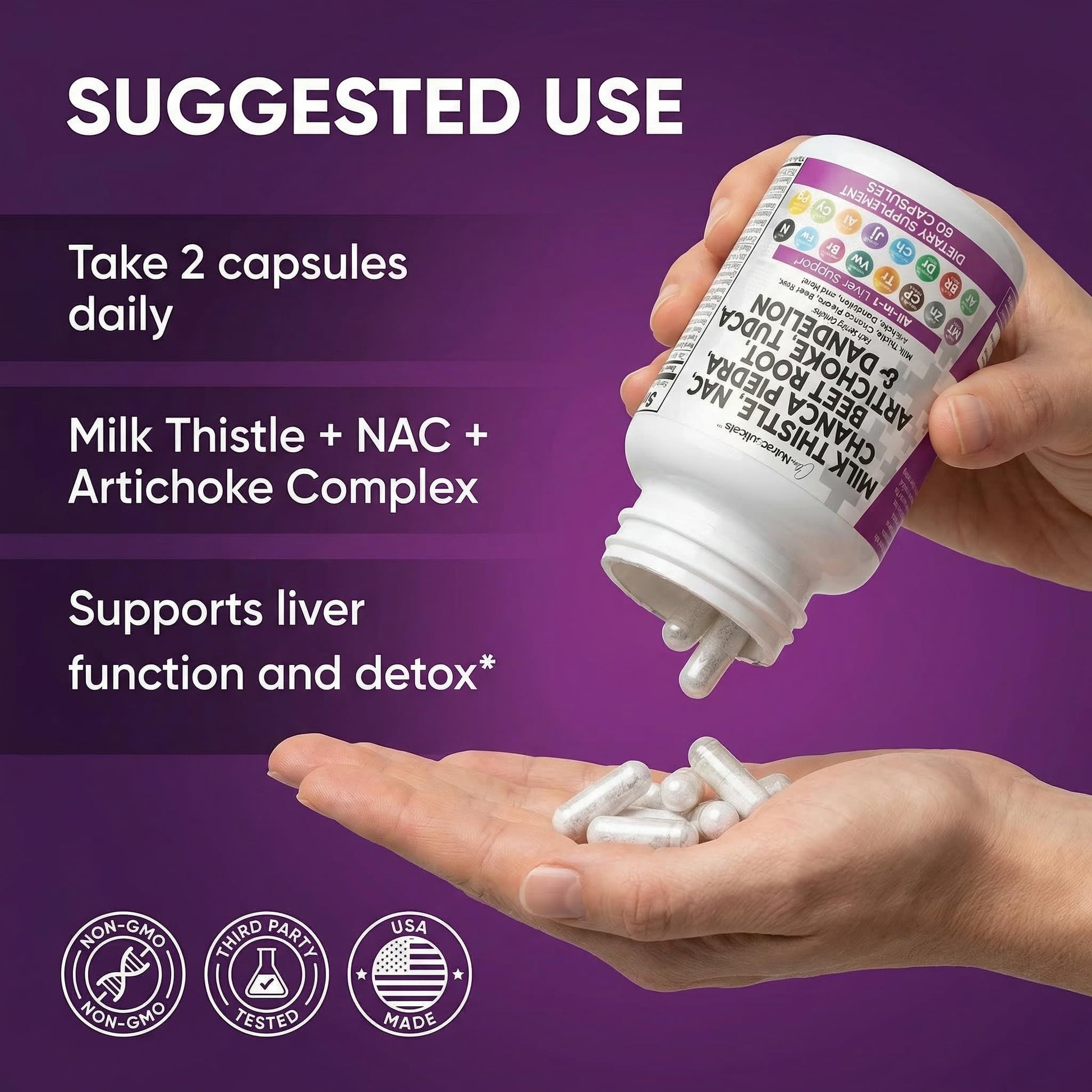 Premium wellness product packaging showing 60 capsules of advanced liver repair formula