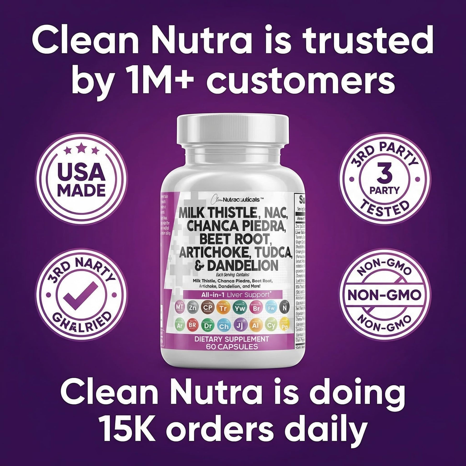 Natural antioxidant complex bottle by Clean Nutraceuticals featuring chanca piedra and beet root