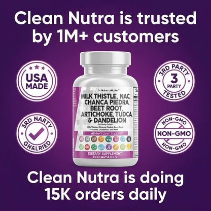 Natural antioxidant complex bottle by Clean Nutraceuticals featuring chanca piedra and beet root
