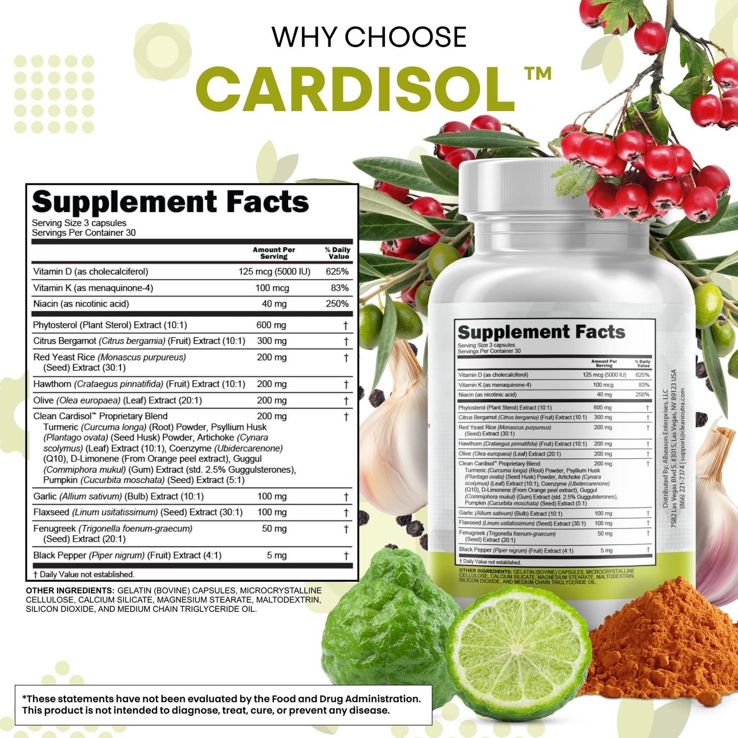 Premium citrus bergamot and red yeast rice capsules by Clean Nutraceuticals for lipid metabolism