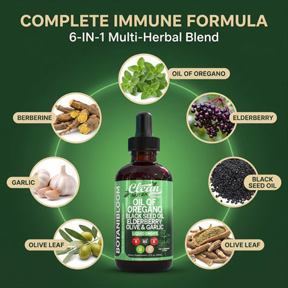 Authentic Clean Nutra oregano oil tincture for respiratory wellness packaging