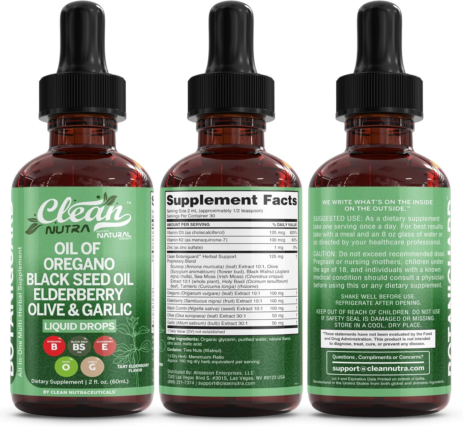 Clean Nutraceuticals Botaniguard liquid drops dietary ingredients breakdown