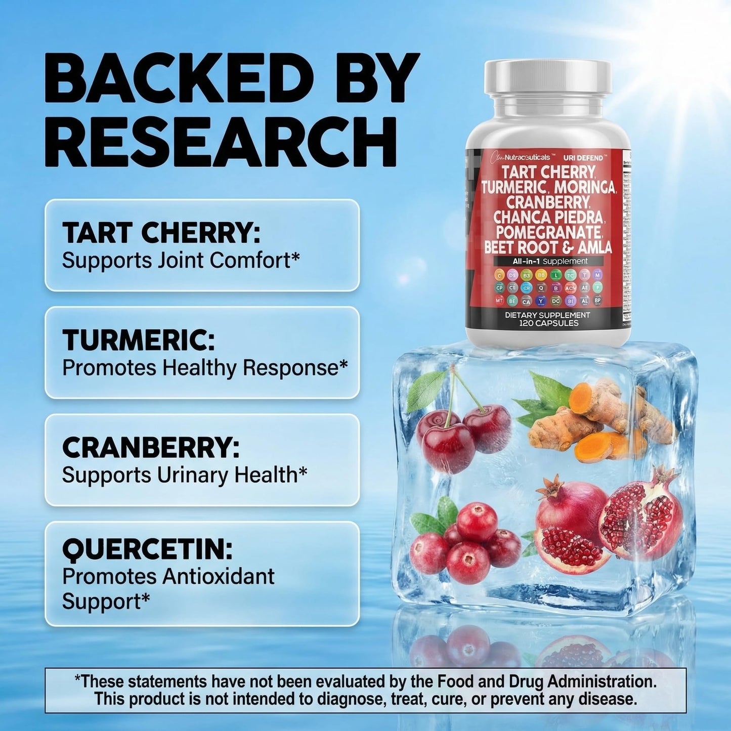 Clean Nutraceuticals joint and uric acid support capsules bottle highlighting the USA imported seal.