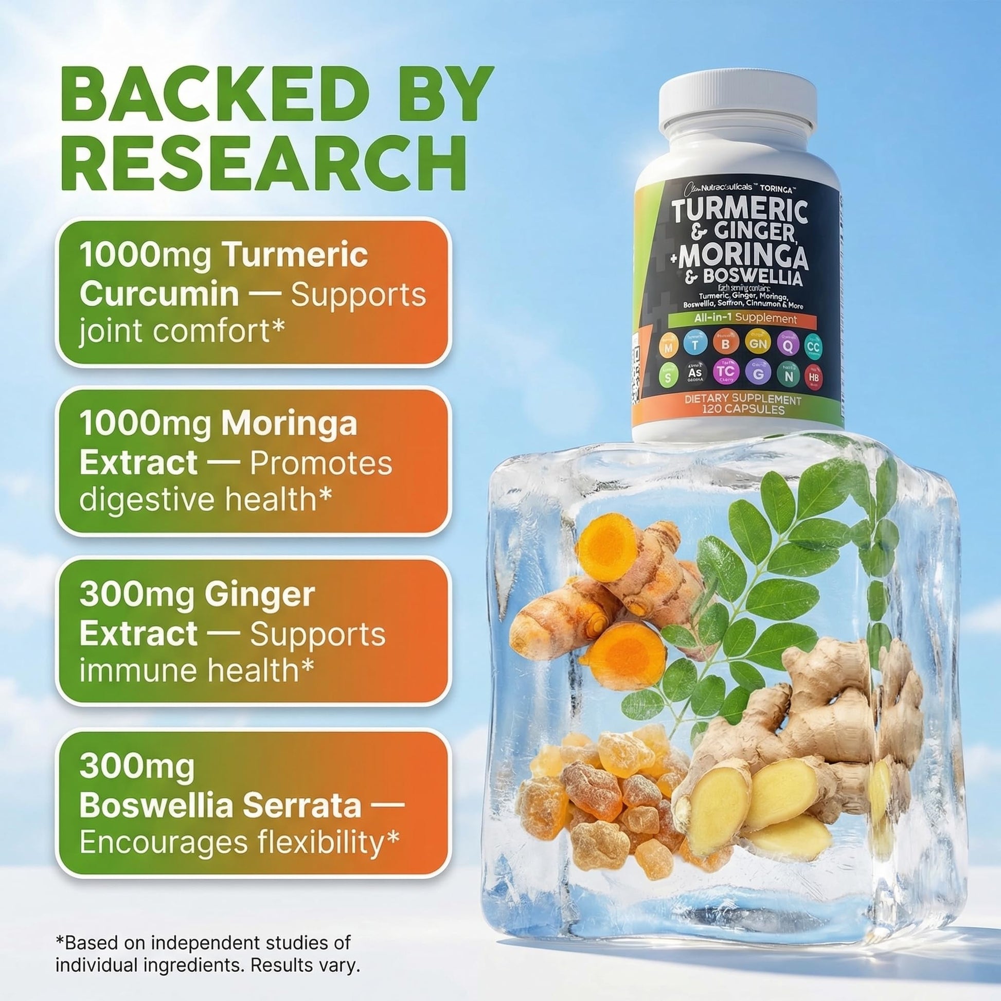 Clean Nutraceuticals Toringa dietary supplement displaying premium USA imported packaging details.