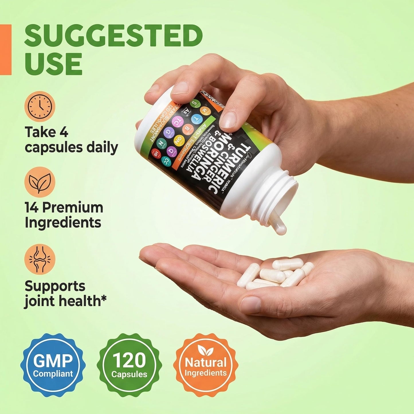 Clean Nutraceuticals Toringa joint care capsules packaging with turmeric ginger and boswellia features.