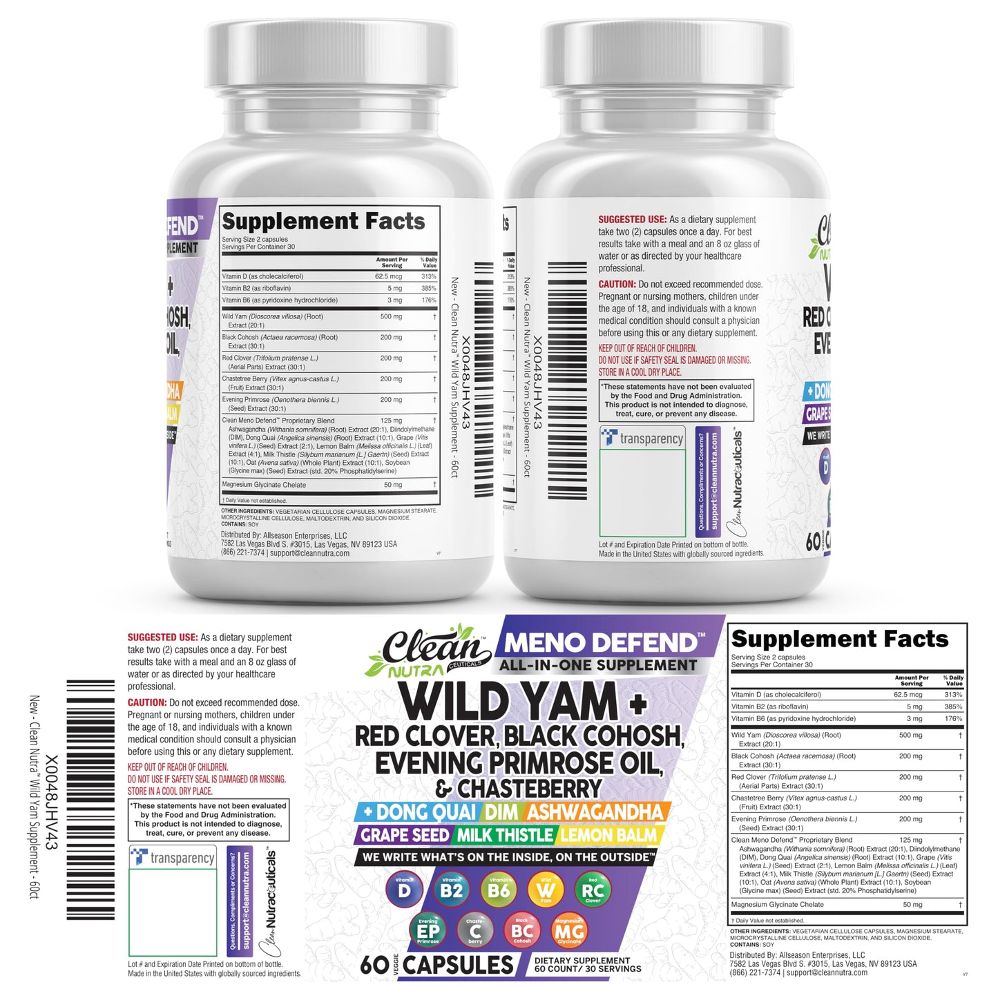 Close up of herbal ingredient list on supplement packaging