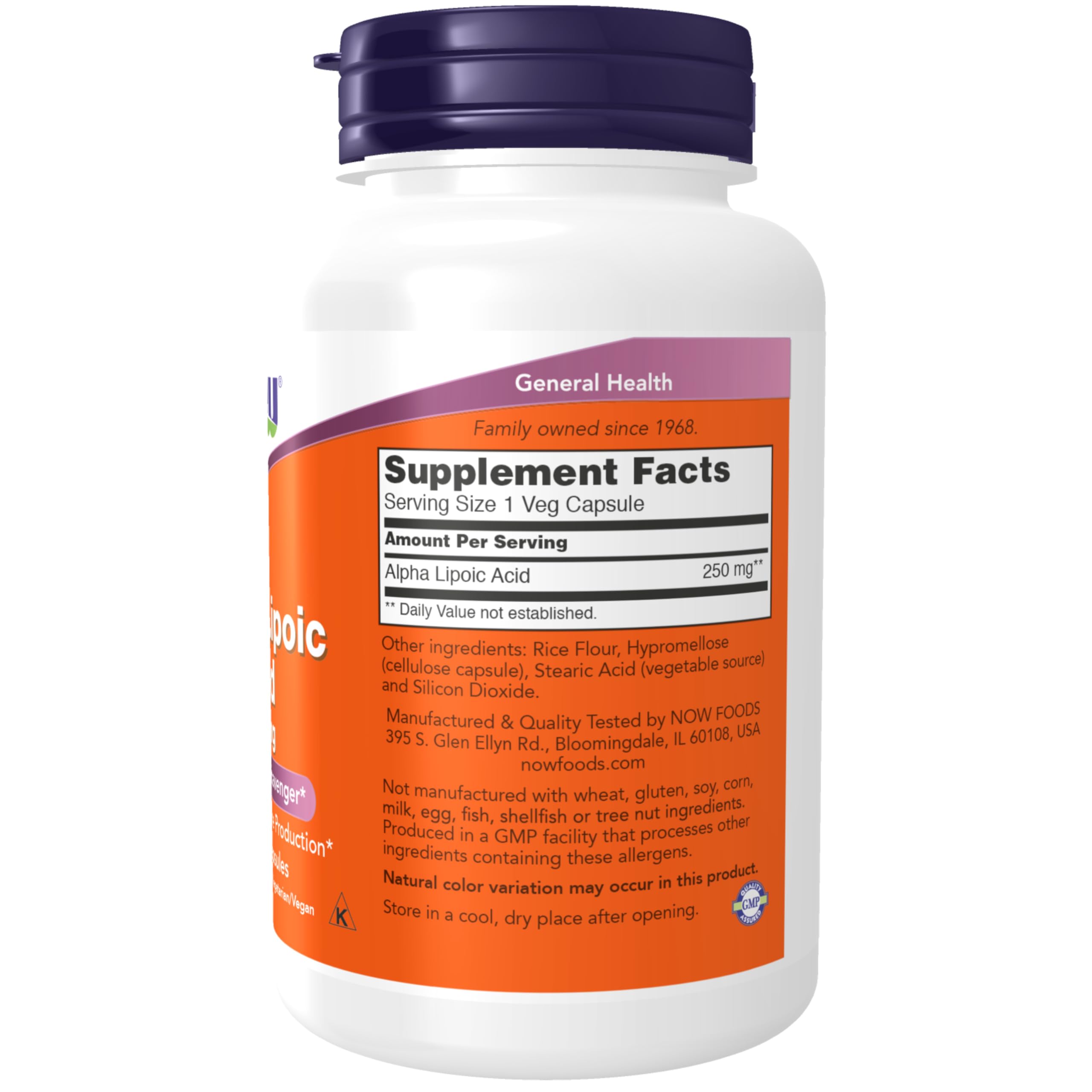 Now Foods Alpha Lipoic Acid 120 capsules label detail